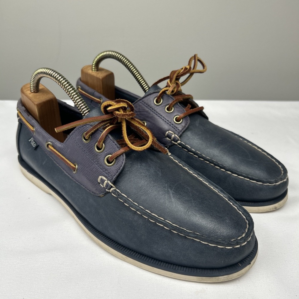 Polo Ralph Lauren Mens Bienne Blue Boat Shoes Size US 10D Deck Dock Leather
